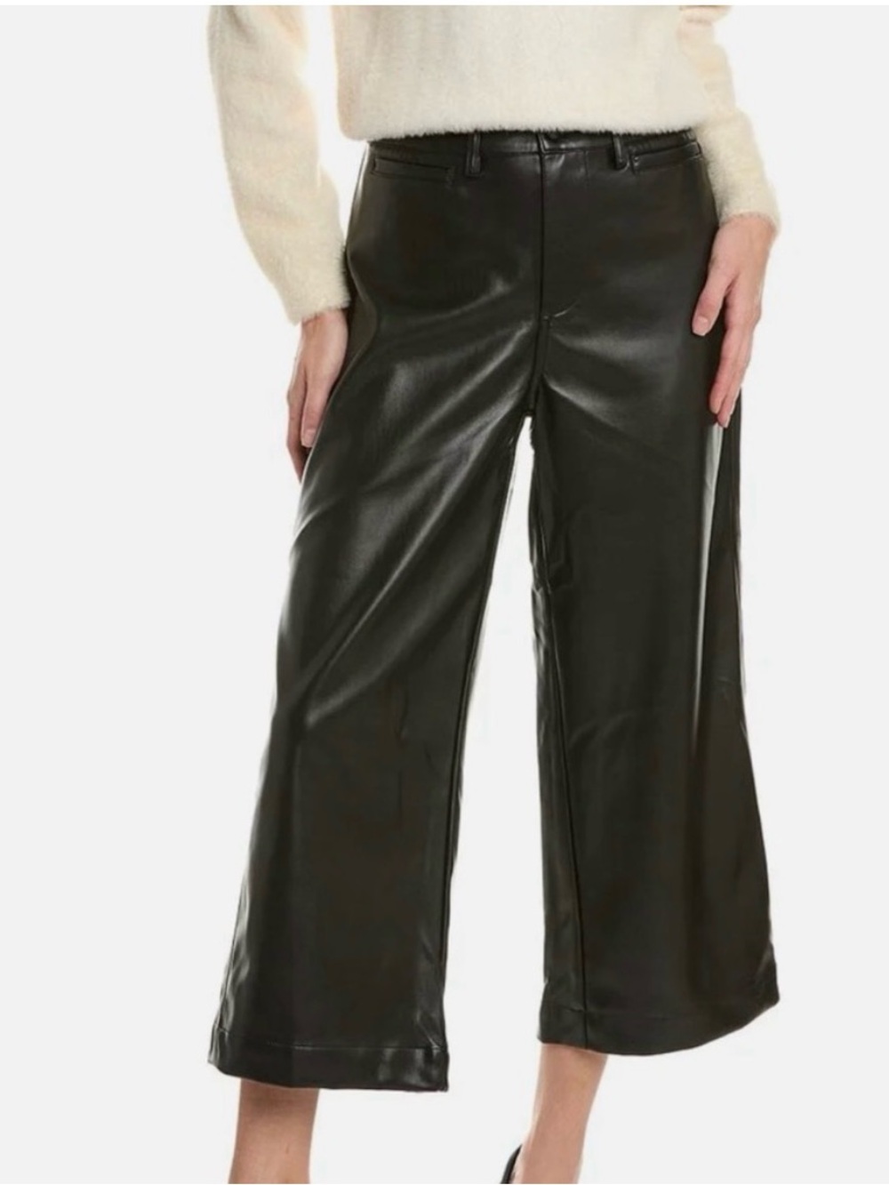 Marc by Marc Jacobs Black Faux Leather Wide-Leg Cropped Pants Size 16
